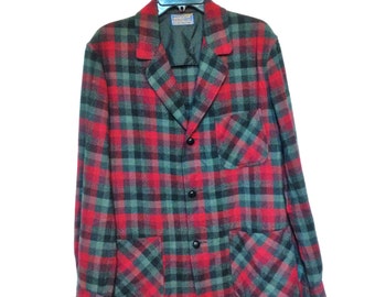 Vintage Pendleton Jacket //Men's Pendleton Jacket //Size M // Gray & Red Plaid//Wool Jacket//Vintage Pendleton