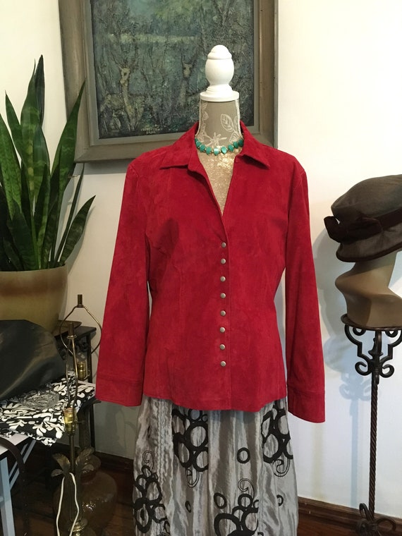 Red Suede jacket//size 1X //Red Coat// Leather Ja… - image 2