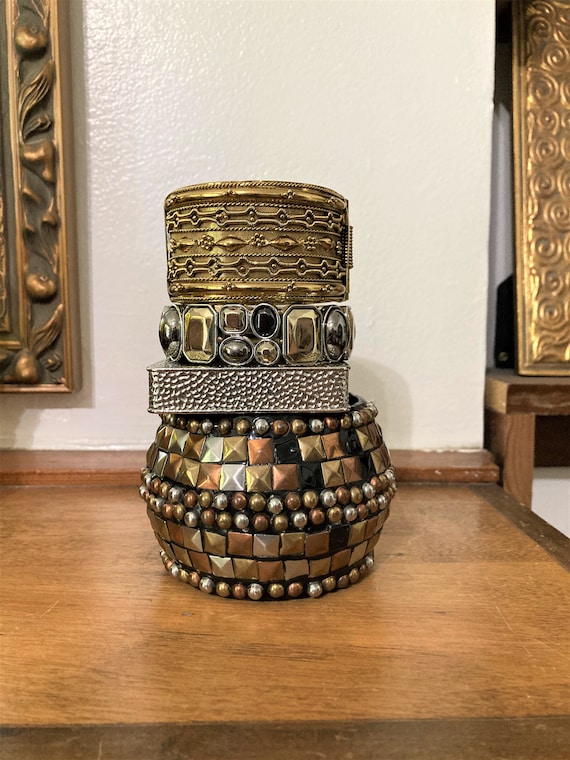 4, Bangle Stack: Copper, silver, gold - Vintage B… - image 1