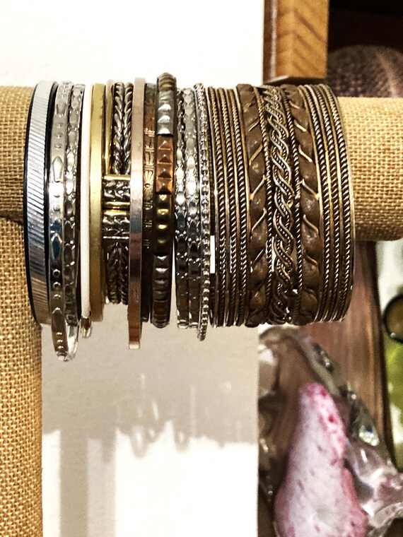 40pc, Bangle Stack, Silver, Copper, Brass, Vintag… - image 4