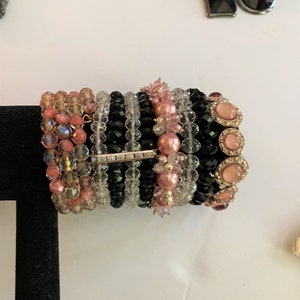 6/Bangle Stack /Crystal Bracelets/ iris apfel, Pink, Black and Clear /Bracelet Lot / LUX image 1