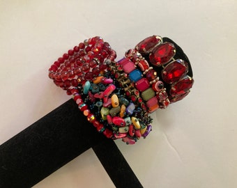 7/Bracelet Stack /Crystal Bracelets/RED /Bracelet Lot / LUX5 , iris apfel