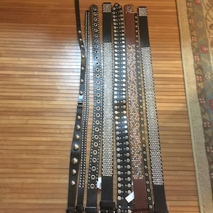 8, Studded Belts, Size S, Belts with studs, punk belt, belt Lot, steel Stud trim