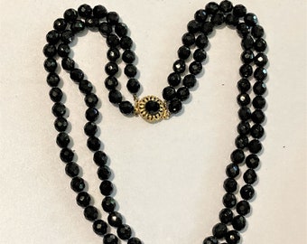 50s/ Black Swarovski Crystal Necklace / DOUBLE Strand / 24" /GOTH necklace