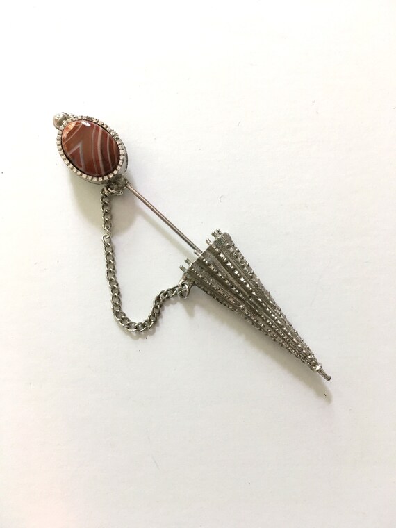 Stick Pin// Umbrella //Brooch // Jasper //70s