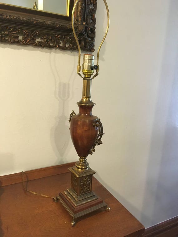 Rembrandt Brass Wood Table Lamp Signed Pc Mid Century