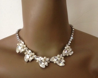 Hattie Carnegie Necklace/SIGNED/Crystal Necklace//Rhinestone Necklace //Pearl Necklace //Vintage Couture
