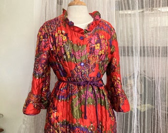 VIntage robe, Psychedelic Robe, Size L , Vintage Quilted robe, Iris Apfel style