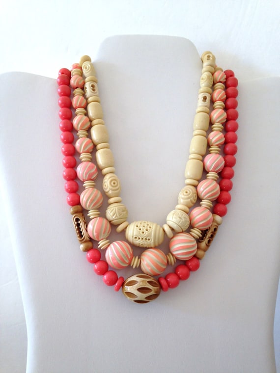 3// Celluloid Necklace // Pink //Ivory //20s //Car