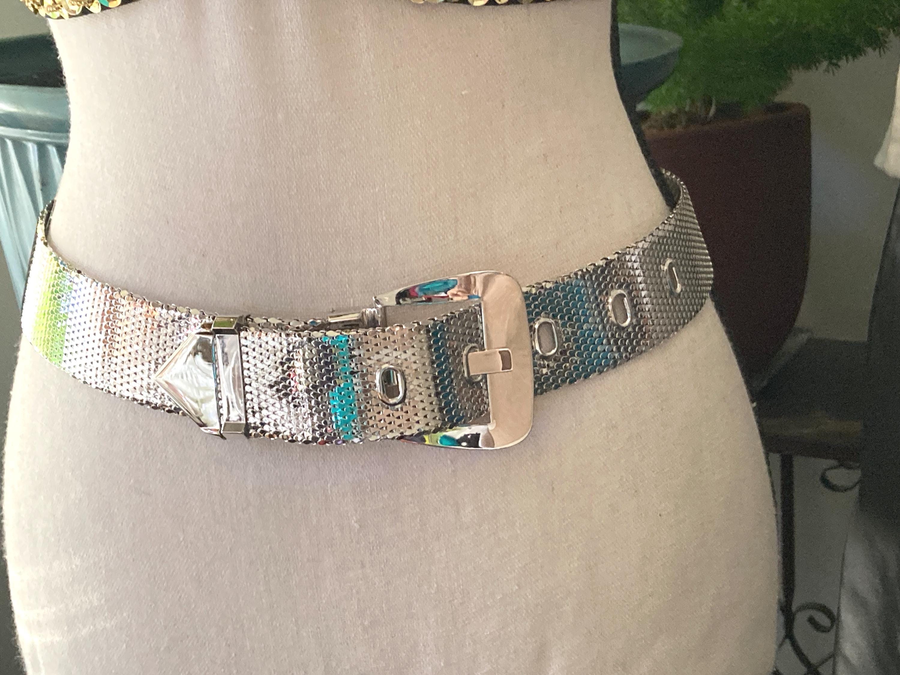 Silver mesh and rhinestone belt Mealah Glitter-Rhinestone-Western-Cowboy Belt for Women  main image 4