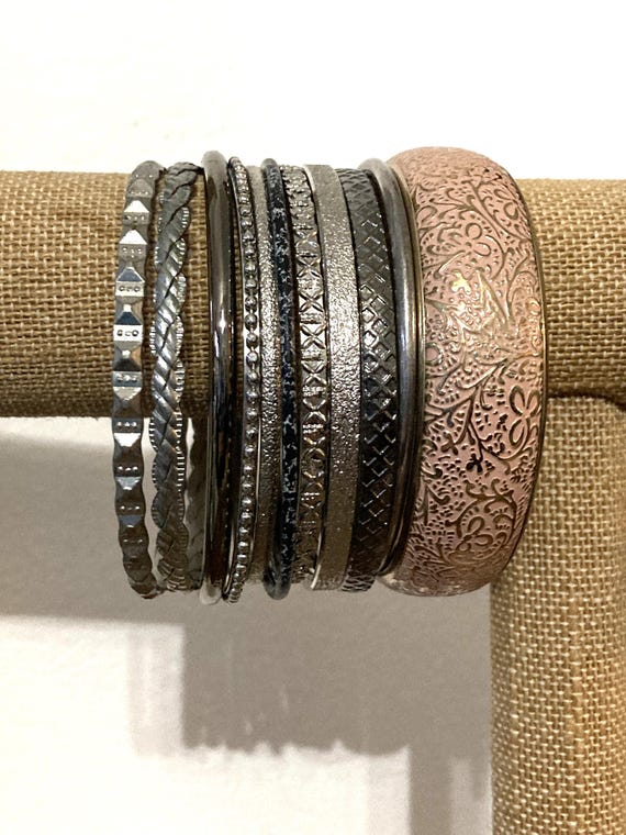 40pc, Bangle Stack, Silver, Copper, Brass, Vintag… - image 2