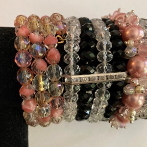 6/Bangle Stack /Crystal Bracelets/ iris apfel, Pink, Black and Clear /Bracelet Lot / LUX image 2