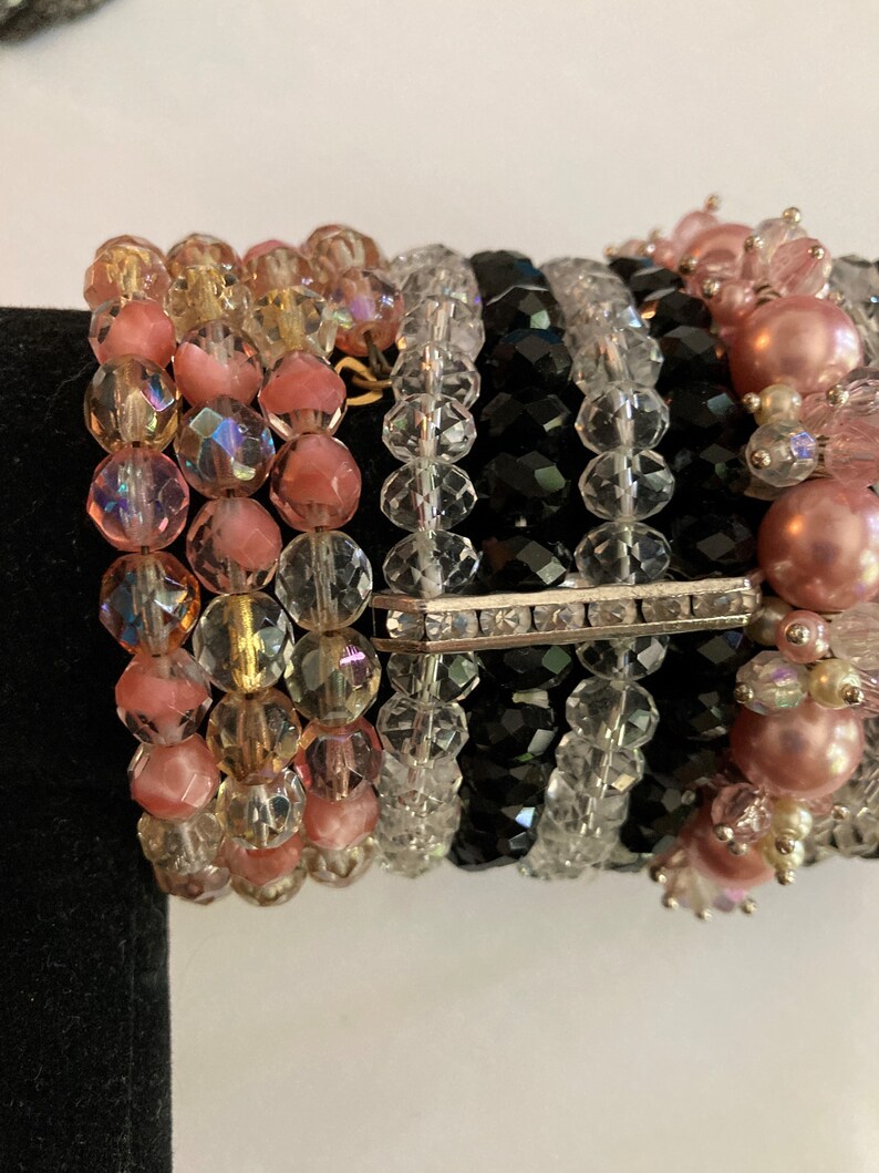 6/Bangle Stack /Crystal Bracelets/ iris apfel, Pink, Black and Clear /Bracelet Lot / LUX image 2