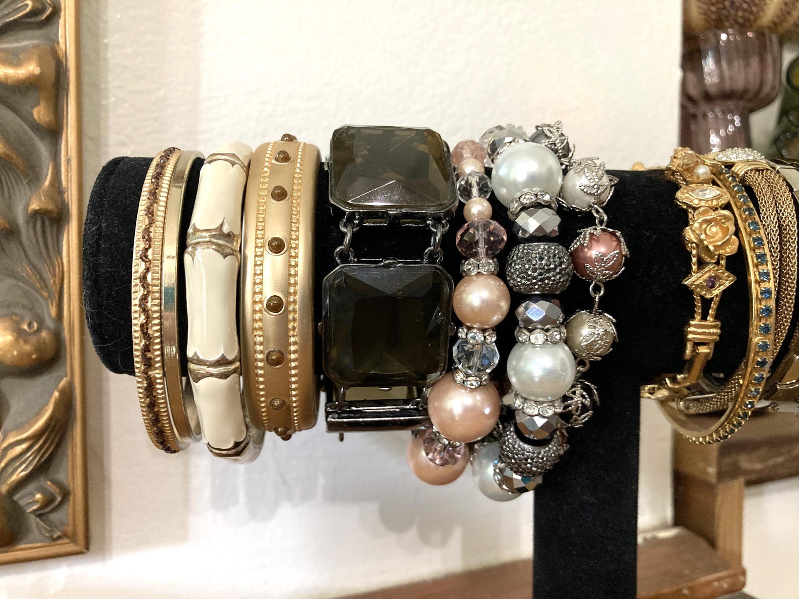 15, Bangle Stack, Pearls, Gold, Crystal, Married Metals, Vintage Monet ...