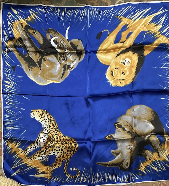 50s Scarf, African Animals, Rhinoceros, Elephant, Lion, Cheetah