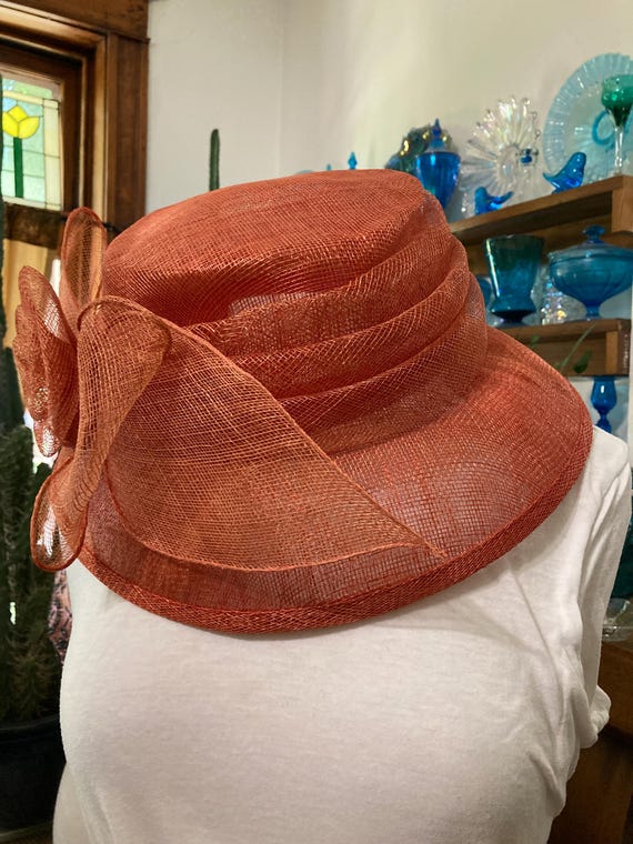 Vintage Raffia Woven Hat Orange Basket Weave Ribbon Mod Cloche Vintage 1920s Orange Woven Straw and Horsehair Cloche Hat  main image 4