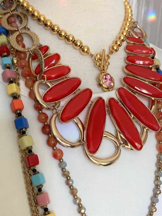 6/ Layered Necklace / Boho Necklace/ Red & Gold N… - image 3