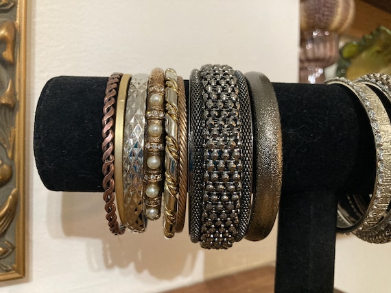 20pc, Vintage Bangle Stack: Gold Bangles, Silver … - image 2