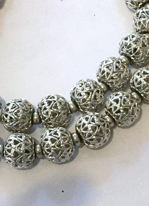 Silver Filigree Bead Necklace/ by /Vintage 50s/… Gem