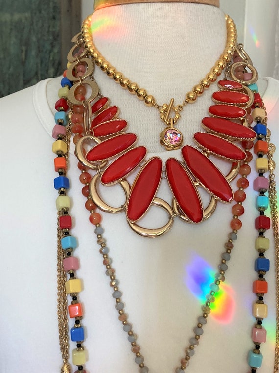 6/ Layered Necklace / Boho Necklace/ Red & Gold N… - image 2