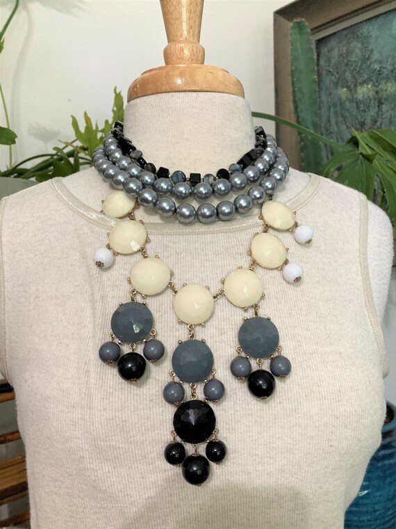 4, Necklace Stack - Silver, Gray, White Necklaces… - image 3