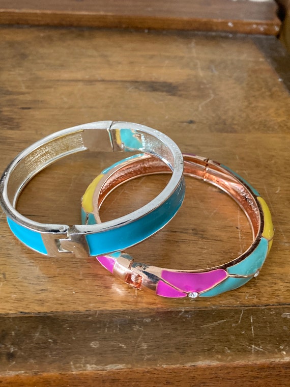 4, Bangle Stack, Turquoise Bangles, Clamper Brace… - image 3