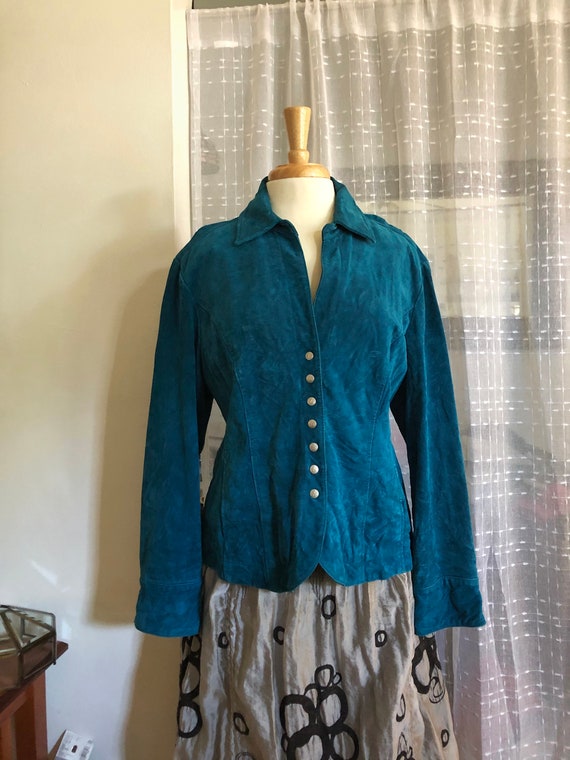 Suede Jacket//Size XL//Fitted//Turquoise Suede Jac