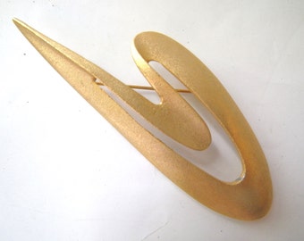MCM, Boomerang Brooch, Boomerang Pin, Large Gold Brooch, Mid Mod Jewelry, Space Age Brooch