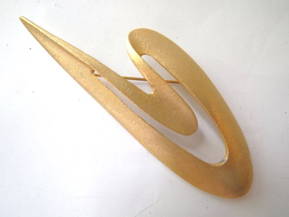 Boomerang Brooch, Boomerang Pin, Large Gold Brooc… - image 1