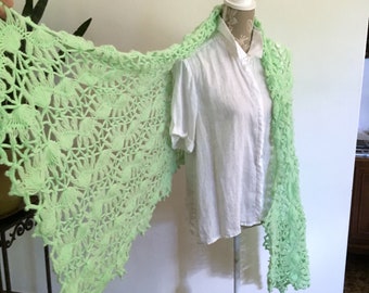 Hairpin Lace Stole/ Seafoam Green/ Vintage Hairpin Lace/ Shawl/ Wrap