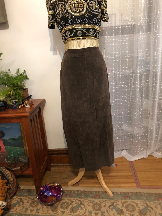 Suede Skirt //Size 16//Long Suede Skirt//Seaweed G