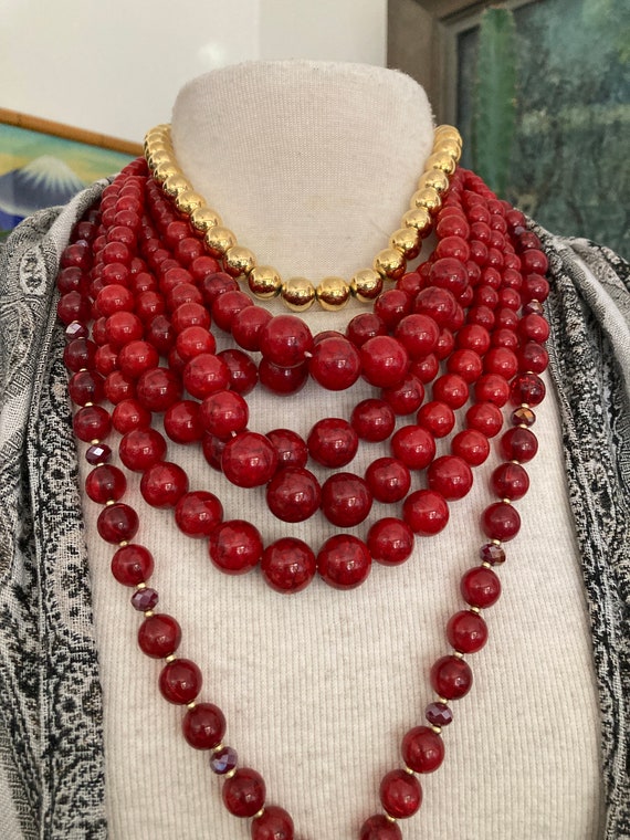 3/ Layered Necklaces/ Red and Gold Necklaces/ Nec… - image 2