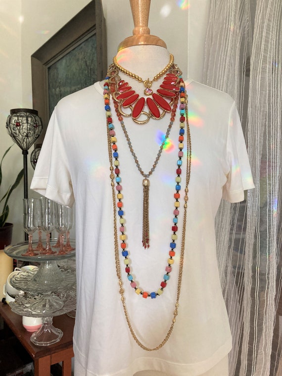 6/ Layered Necklace / Boho Necklace/ Red & Gold N… - image 1