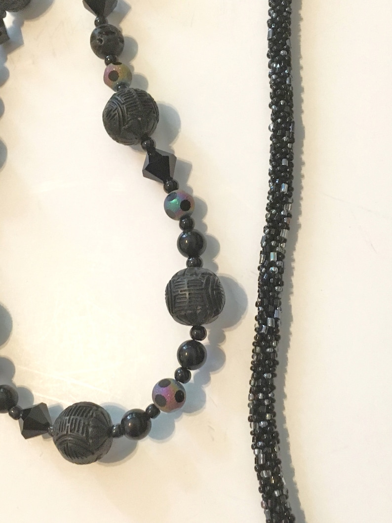 6Necklace Lot Wood necklace Blue Necklace Blue /& Black 80s Boho necklace Tribal Layered necklace