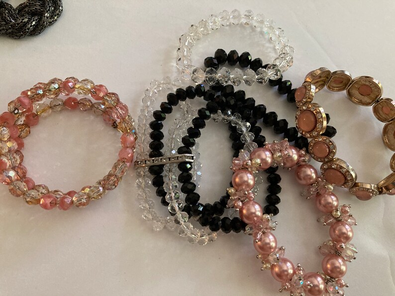 6/Bangle Stack /Crystal Bracelets/ iris apfel, Pink, Black and Clear /Bracelet Lot / LUX image 7
