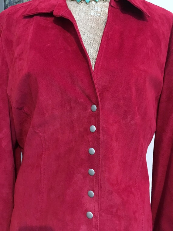 Red Suede jacket//size 1X //Red Coat// Leather Ja… - image 3