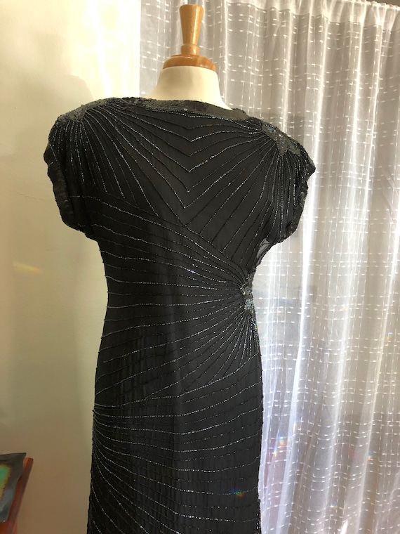 size 10 12 heavily beaded chiffon evening dress 80 beaded black silk cocktail dress