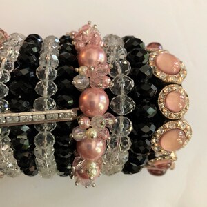 6/Bangle Stack /Crystal Bracelets/ iris apfel, Pink, Black and Clear /Bracelet Lot / LUX image 4