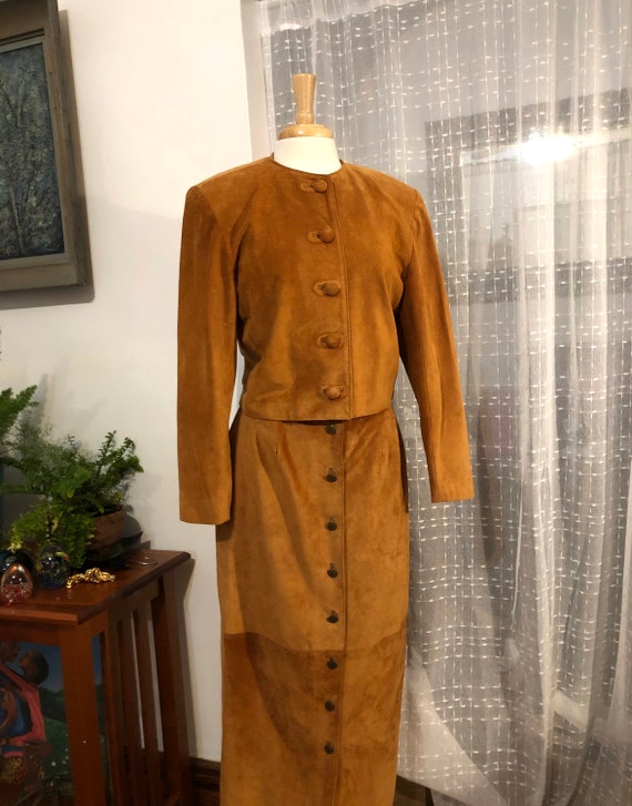 Suede Suit//Size 10//GOLD//Suede Jacket//Suede Ski