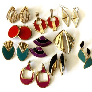 10, 80s Earrings, Geometric Earrings, 80s Earrings lot, 10 pairs, Vintage Earrings, Styled by Potion