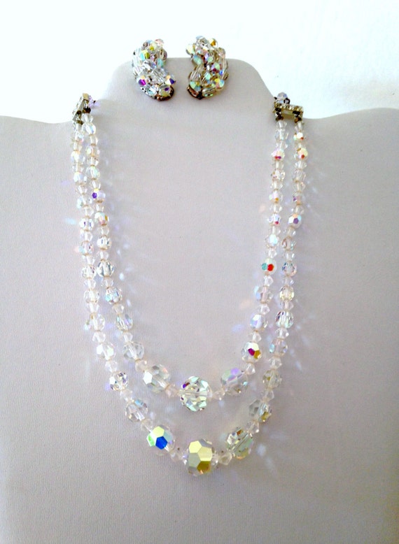 Vintage Swarovski Crystal Necklace w/ Earrings//Cl