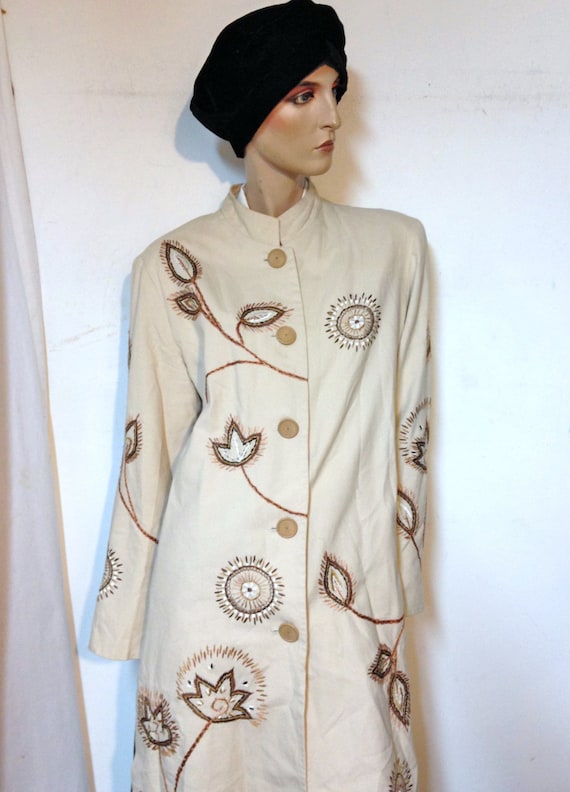 Duster//Coat/Size 12//Embroidered Coat// Cotton co
