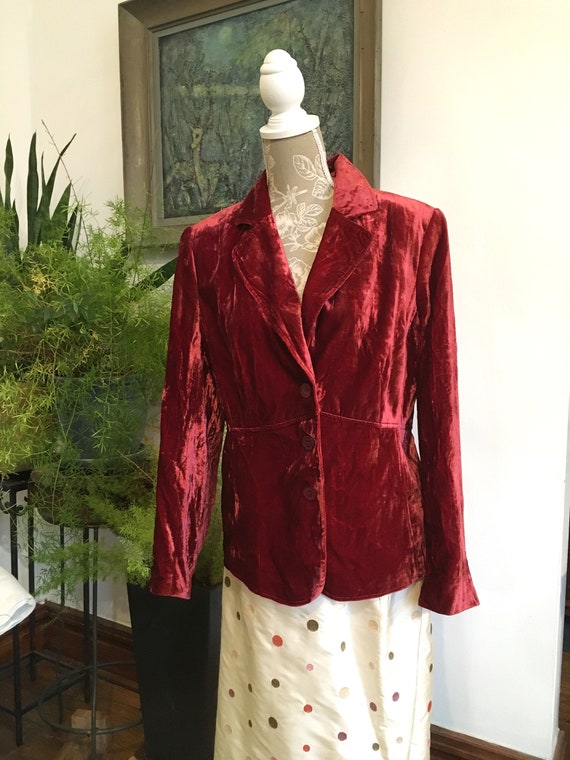 Velvet Jacket//Size 16//Red Blazer//Velvet Blazer/