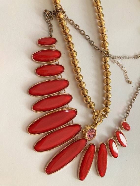 6/ Layered Necklace / Boho Necklace/ Red & Gold N… - image 5