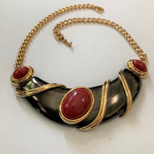 Monet Necklace, ICONIC 80s, Engineered Necklace, Black, red, & Gold / Post Modern necklace /80s necklace