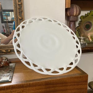 Westmoreland Glass Cake Stand - 14&quot; - Milk Glass - Wedding Cake Stand - Cake Pedestal - Imperial Lace Edge