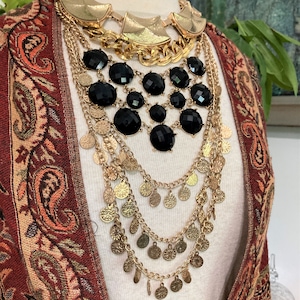 4,  Black and Gold Necklaces, Layered Necklaces, BOHO Necklace, Curatd by Potion