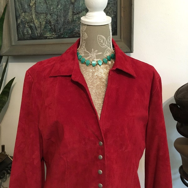 Red Suede jacket//size 1X //Red Coat// Leather Jacket//CJ Banks