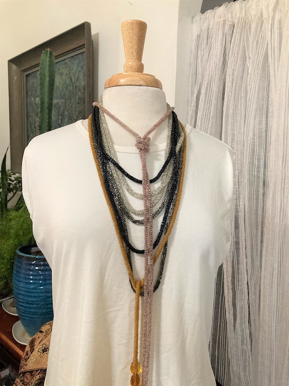 5/ Art Deco Necklaces/ Glass Beaded Crochet Neckla