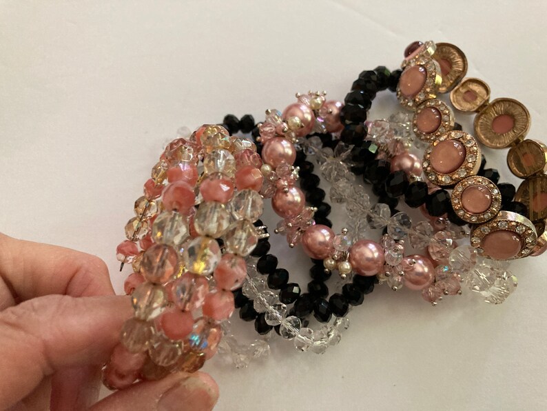 6/Bangle Stack /Crystal Bracelets/ iris apfel, Pink, Black and Clear /Bracelet Lot / LUX image 6